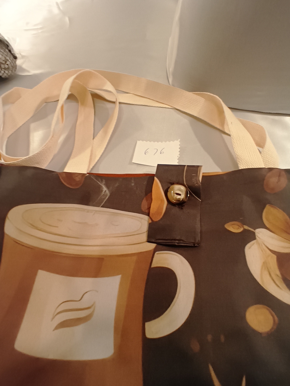 Neutral Brown Coffee-Print Canvas Tote Bag